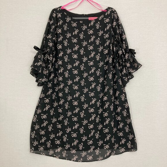 Betsey Johnson Dresses & Skirts - Betsey Johnson Black Pink Bow Print Coquette Relaxed Chiffon Dress size 18W